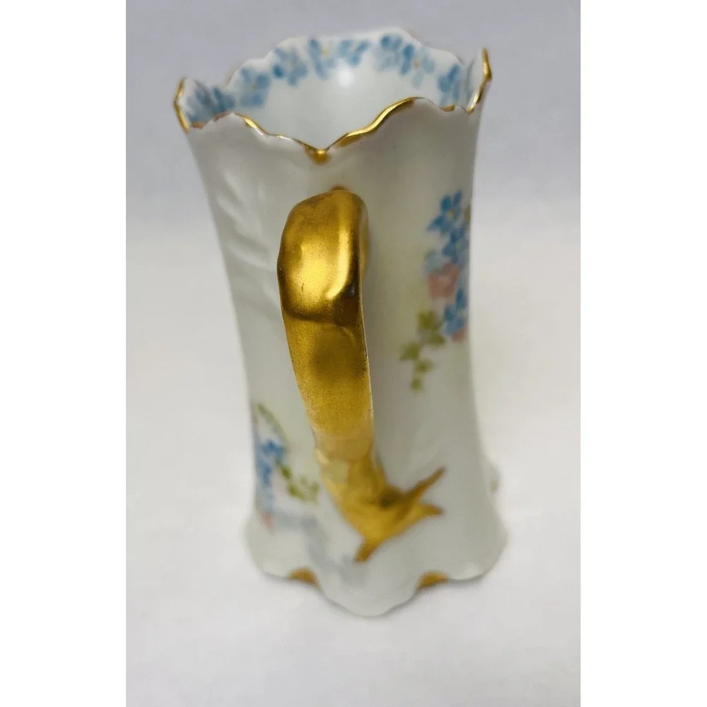 H&CO Haviland Limoges France Porcelain Creamer Blue Flowers Gold Trim Montgomery